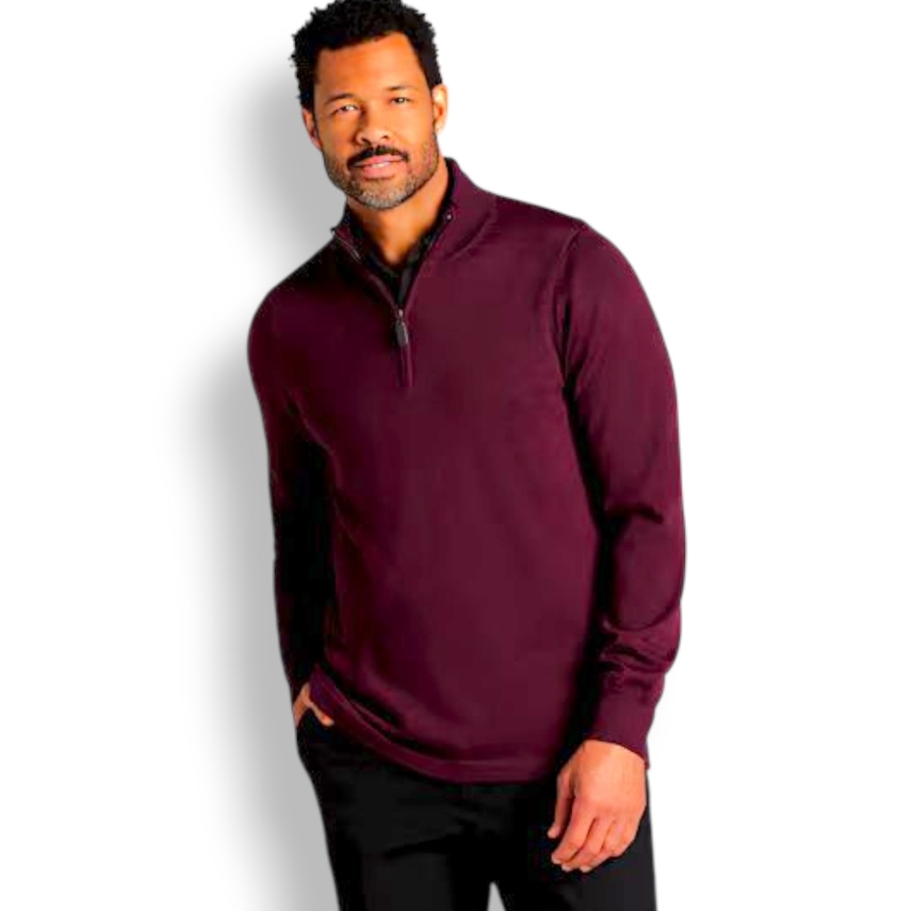 Joseph Abboud Burgundy Heritage Extra Fine Merino Wool Quarter Zip Sweater